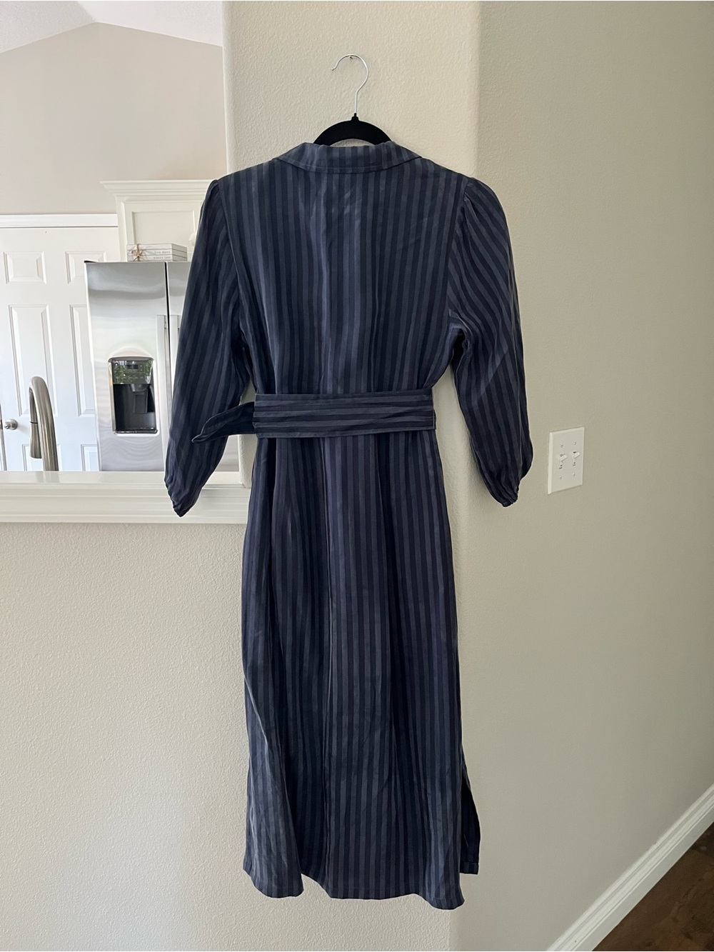 Anthropologie Navy and Black Striped Wrap Dress with Belt - Picture 4 of 4